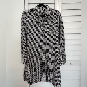 Diane Von Furstenberg Navy & White Logo Print Long Sleeve Shirt Dress
